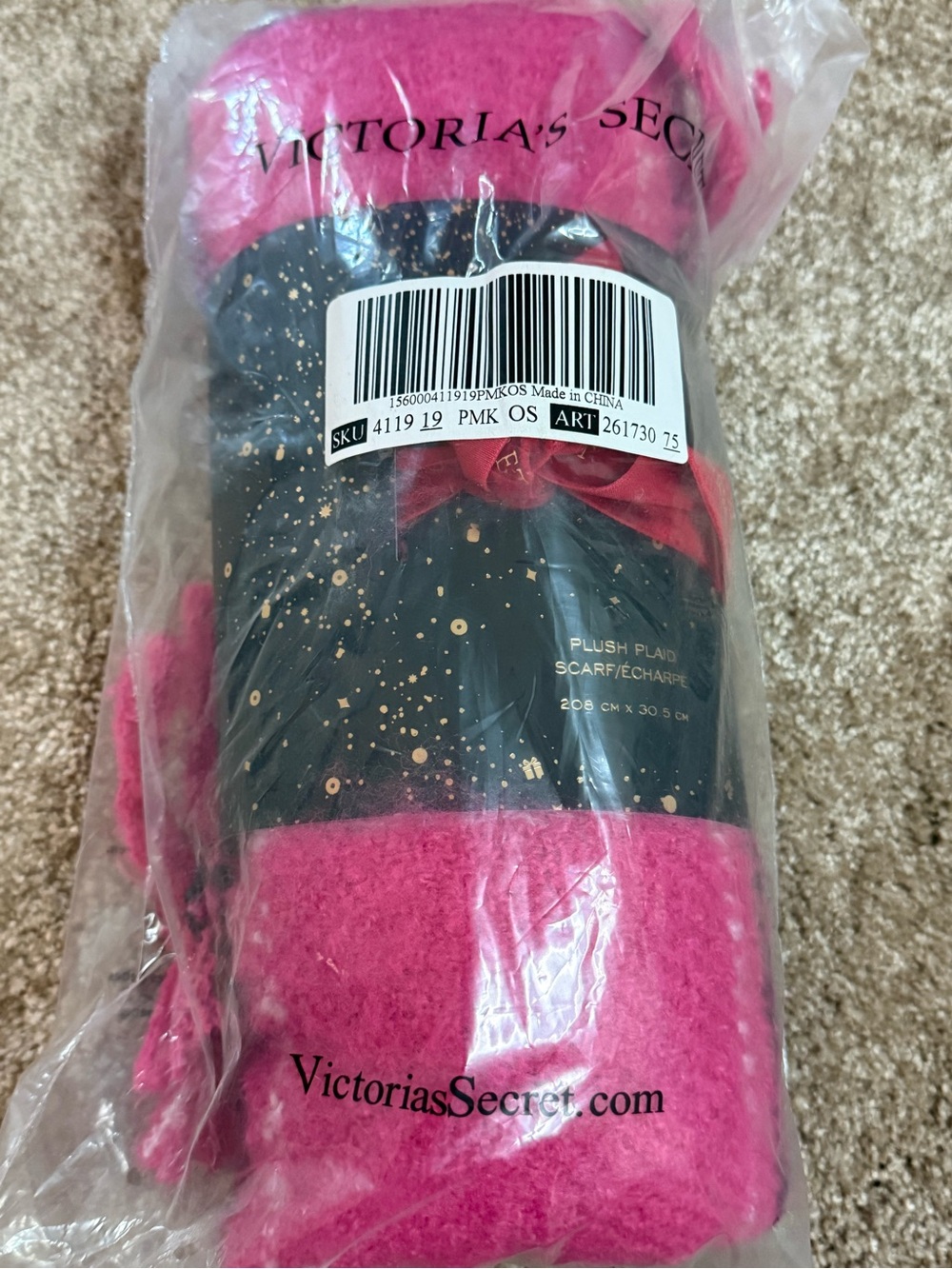 Victoria's Secret Plush Plaid Scarf - Bright Pink